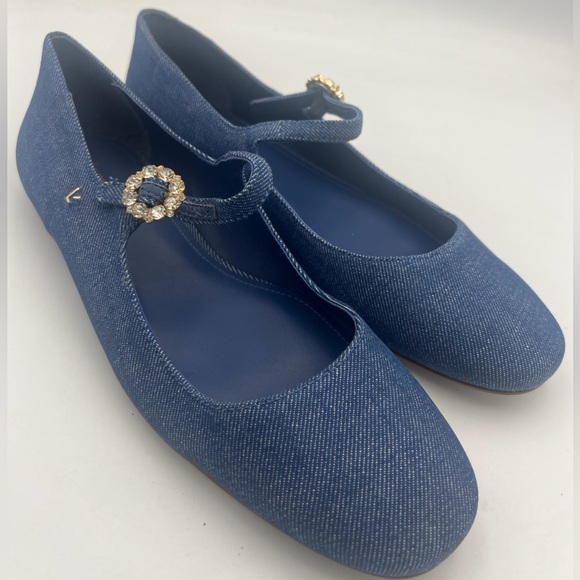 Larroude Blair Ballet Flats Blue Denim Leather Insoles Women’s Size 9 NEW - Picture 1 of 16